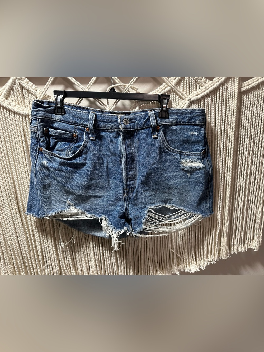 Levi's Blue Distressed Cutoff Denim Shorts